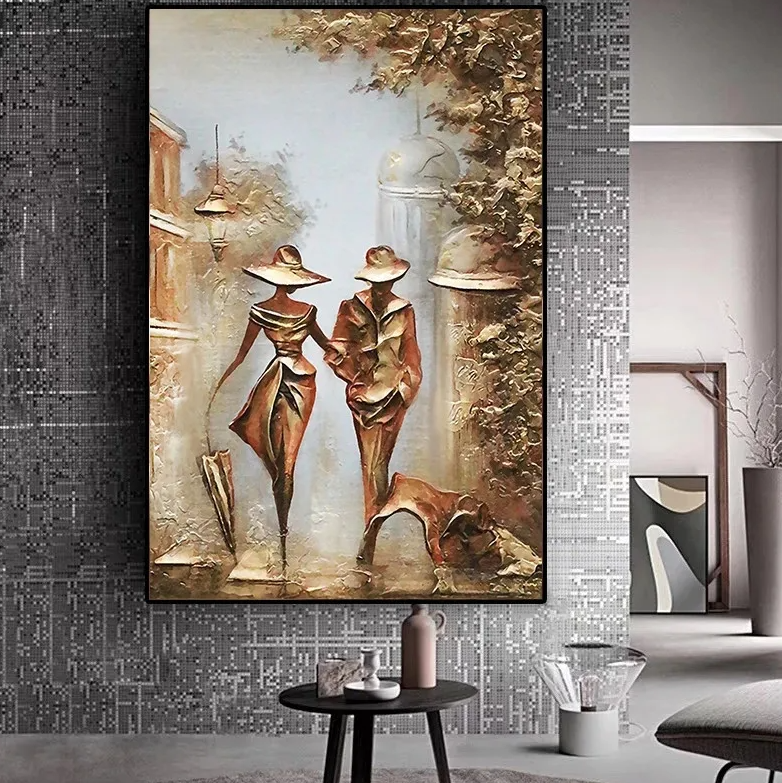 couple holding hand abstract wall painting